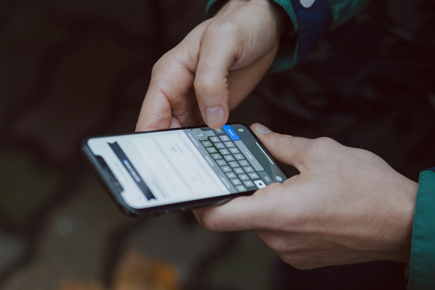 Close view of a person using a smartphone